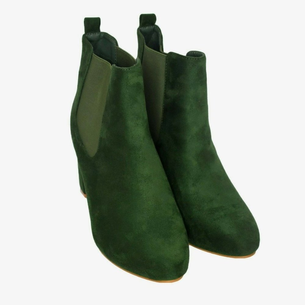 Womens 9 Faux Suede Ankle Boots Chunky Block Heel - Picture 6 of 10